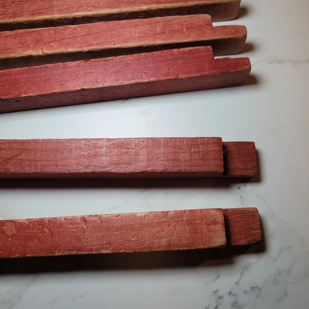 Vintage Lincoln Square Blocks‎ Building Notched Logs Red Wood Toy Replacement